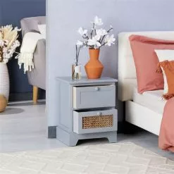 CARO-Möbel Nachttisch RANI Mit 2 Schubladen Und Wiener Geflecht, Grau -Sideboards Verkäufe 95346 AC2