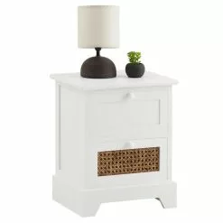 CARO-Möbel Nachttisch RANI Mit 2 Schubladen Und Wiener Geflecht, Weiß