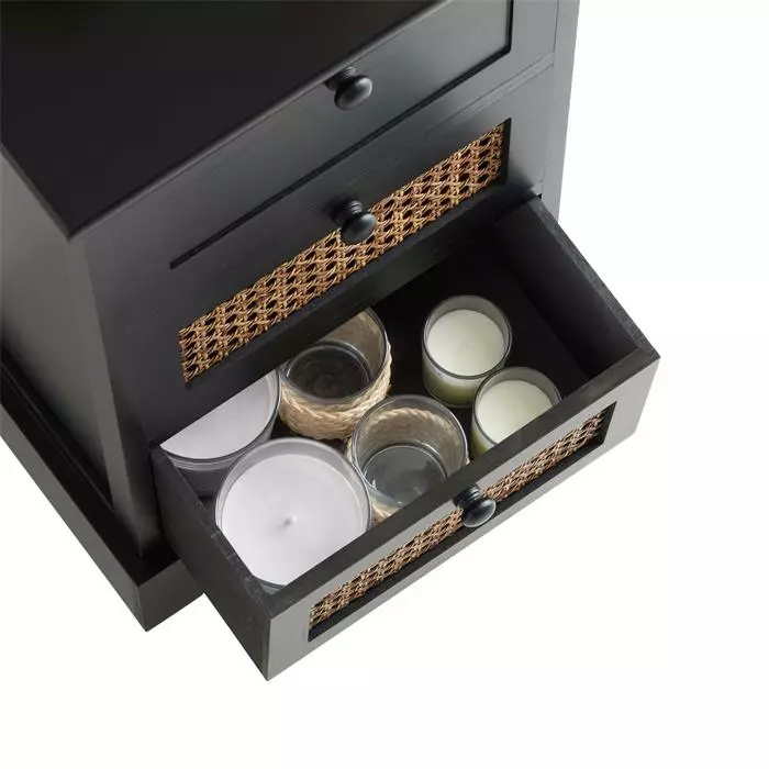 CARO-Möbel Nachttisch ROSHNI Mit 3 Schubladen Und Wiener Geflecht, Schwarz 4 CARO-Möbel Nachttisch ROSHNI Mit 3 Schubladen Und Wiener Geflecht, Schwarz – Bild 4