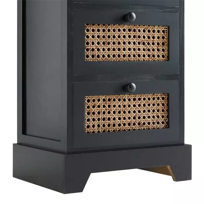 CARO-Möbel Nachttisch ROSHNI Mit 3 Schubladen Und Wiener Geflecht, Schwarz 5 CARO-Möbel Nachttisch ROSHNI Mit 3 Schubladen Und Wiener Geflecht, Schwarz – Bild 5