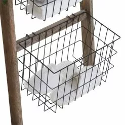 CARO-Möbel Leiterregal FLORISTA In Dunkelbraun Mit 4 Metallkörben -Sideboards Verkäufe 95409 2