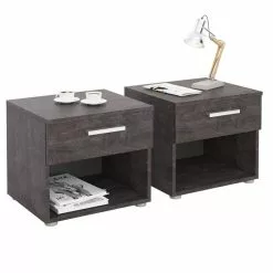 CARO-Möbel Nachttisch MARY Im 2er Set In Beton Dunkel