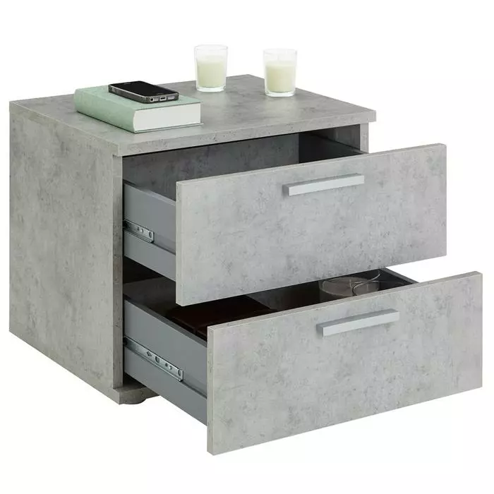 CARO-Möbel Nachttisch MAXIMA In Betonoptik Mit 2 Schubladen 4 CARO-Möbel Nachttisch MAXIMA In Betonoptik Mit 2 Schubladen – Bild 4
