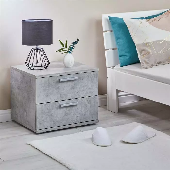 CARO-Möbel Nachttisch MAXIMA In Betonoptik Mit 2 Schubladen 2 CARO-Möbel Nachttisch MAXIMA In Betonoptik Mit 2 Schubladen – Bild 2