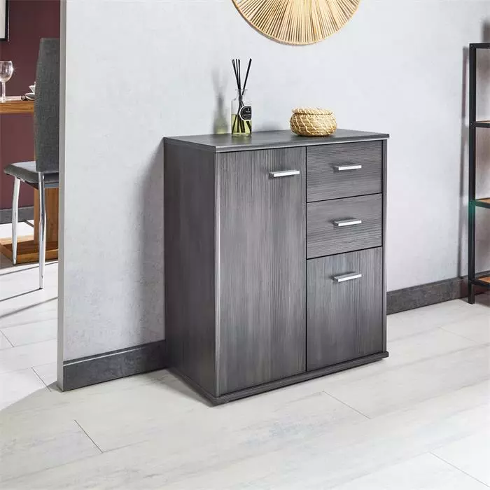 CARO-Möbel Kommode LOCARNO 2 Türen, 2 Schubladen In Esche Grau 2 CARO-Möbel Kommode LOCARNO 2 Türen, 2 Schubladen In Esche Grau – Bild 2