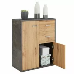CARO-Möbel Kommode LOCARNO 2 Türen, 2 Schubladen In Beton Dunkel/Wotan Eiche -Sideboards Verkäufe 95457 2 N1