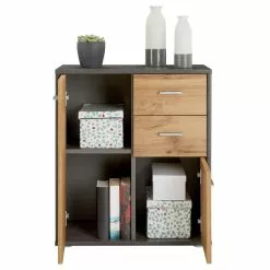 CARO-Möbel Kommode LOCARNO 2 Türen, 2 Schubladen In Beton Dunkel/Wotan Eiche -Sideboards Verkäufe 95457 3 N1