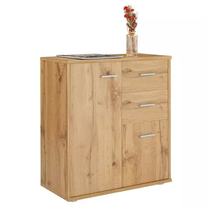 CARO-Möbel Kommode LOCARNO 2 Türen, 2 Schubladen In Wotan Eiche 1 CARO-Möbel Kommode LOCARNO 2 Türen, 2 Schubladen In Wotan Eiche