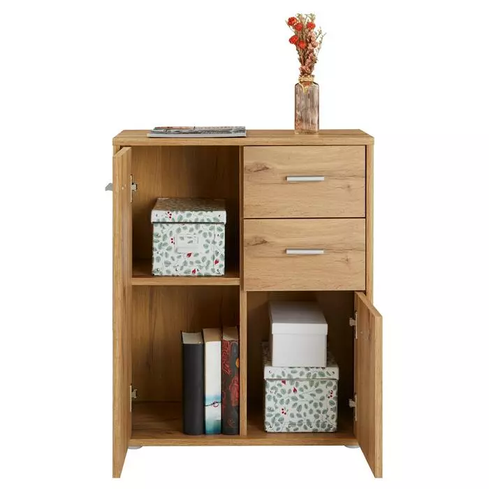 CARO-Möbel Kommode LOCARNO 2 Türen, 2 Schubladen In Wotan Eiche 4 CARO-Möbel Kommode LOCARNO 2 Türen, 2 Schubladen In Wotan Eiche – Bild 4