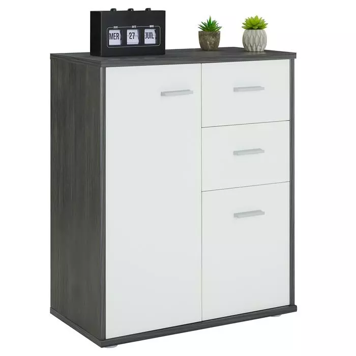 CARO-Möbel Kommode LOCARNO 2 Türen, 2 Schubladen In Esche Grau/weiß 1 CARO-Möbel Kommode LOCARNO 2 Türen, 2 Schubladen In Esche Grau/weiß