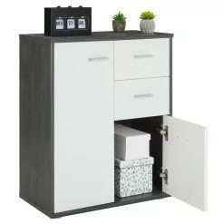 CARO-Möbel Kommode LOCARNO 2 Türen, 2 Schubladen In Esche Grau/weiß 8 CARO-Möbel Kommode LOCARNO 2 Türen, 2 Schubladen In Esche Grau/weiß -Sideboards Verkäufe 95460 2 N