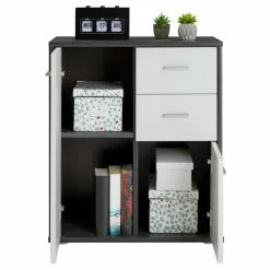 CARO-Möbel Kommode LOCARNO 2 Türen, 2 Schubladen In Esche Grau/weiß 9 CARO-Möbel Kommode LOCARNO 2 Türen, 2 Schubladen In Esche Grau/weiß -Sideboards Verkäufe 95460 3 N