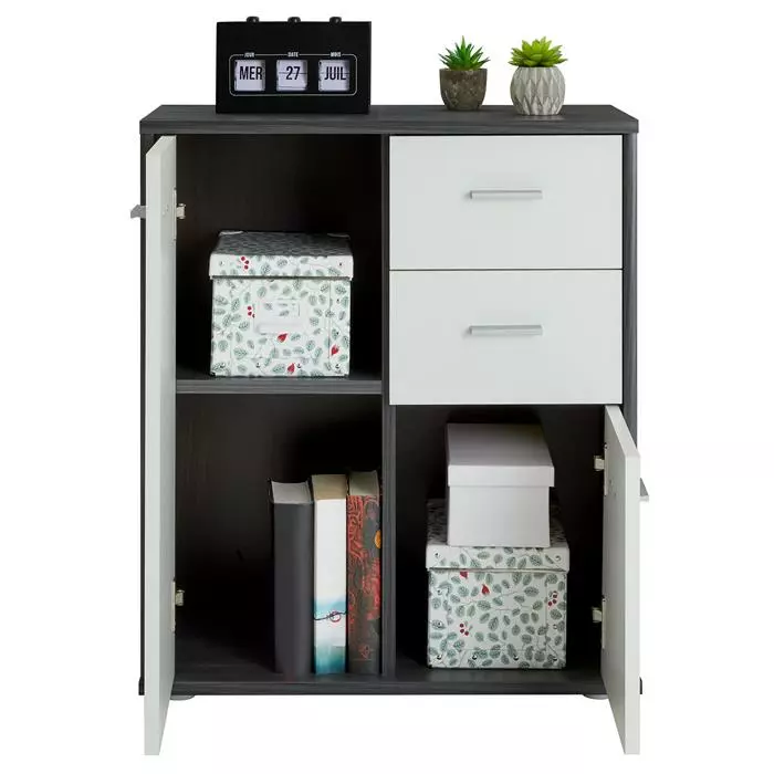 CARO-Möbel Kommode LOCARNO 2 Türen, 2 Schubladen In Esche Grau/weiß 4 CARO-Möbel Kommode LOCARNO 2 Türen, 2 Schubladen In Esche Grau/weiß – Bild 4