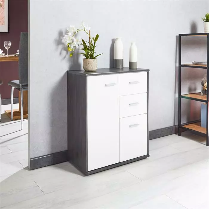 CARO-Möbel Kommode LOCARNO 2 Türen, 2 Schubladen In Esche Grau/weiß 2 CARO-Möbel Kommode LOCARNO 2 Türen, 2 Schubladen In Esche Grau/weiß – Bild 2