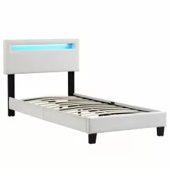 CARO-Möbel Polsterbett GLACE 90x200 Cm, LED Beleuchtung, Stoff Weiß -Sideboards Verkäufe 95519 2