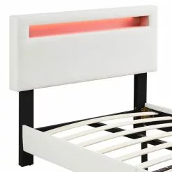 CARO-Möbel Polsterbett GLACE 90x200 Cm, LED Beleuchtung, Stoff Weiß -Sideboards Verkäufe 95519 4