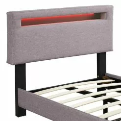 CARO-Möbel Polsterbett GLACE 90x200 Cm, LED Beleuchtung, Stoff Grau -Sideboards Verkäufe 95520 4