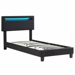 CARO-Möbel Polsterbett GLACE 90x200 Cm, LED Beleuchtung, Stoff Schwarz -Sideboards Verkäufe 95521 2