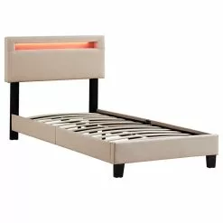 CARO-Möbel Polsterbett GLACE 90x200 Cm, LED Beleuchtung, Stoff Beige -Sideboards Verkäufe 95522 2