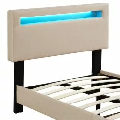 CARO-Möbel Polsterbett GLACE 90x200 Cm, LED Beleuchtung, Stoff Beige -Sideboards Verkäufe 95522 4
