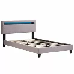 CARO-Möbel Polsterbett POWELL 120x200 Cm Mit LED Beleuchtung, Stoff Grau -Sideboards Verkäufe 95527 1