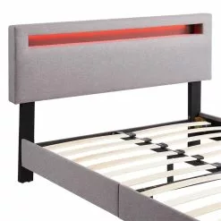 CARO-Möbel Polsterbett POWELL 120x200 Cm Mit LED Beleuchtung, Stoff Grau -Sideboards Verkäufe 95527 3