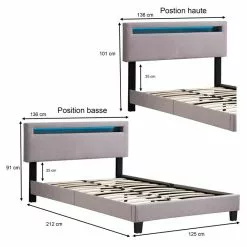 CARO-Möbel Polsterbett POWELL 120x200 Cm Mit LED Beleuchtung, Stoff Grau -Sideboards Verkäufe 95527 6
