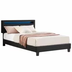 CARO-Möbel Polsterbett POWELL 120x200 Cm Mit LED Beleuchtung, Stoff Schwarz