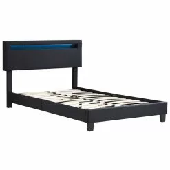 CARO-Möbel Polsterbett POWELL 120x200 Cm Mit LED Beleuchtung, Stoff Schwarz 8 CARO-Möbel Polsterbett POWELL 120x200 Cm Mit LED Beleuchtung, Stoff Schwarz -Sideboards Verkäufe 95528 2