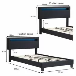 CARO-Möbel Polsterbett POWELL 120x200 Cm Mit LED Beleuchtung, Stoff Schwarz 11 CARO-Möbel Polsterbett POWELL 120x200 Cm Mit LED Beleuchtung, Stoff Schwarz -Sideboards Verkäufe 95528 6