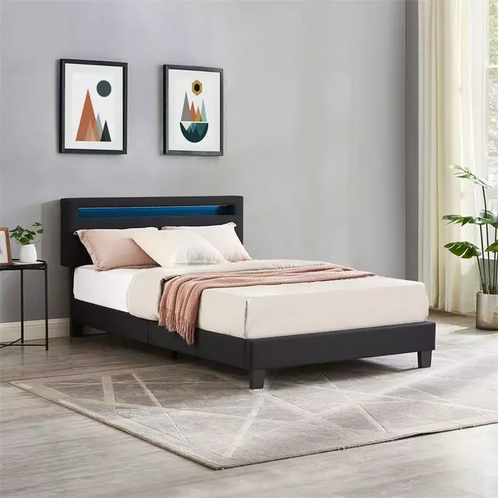 CARO-Möbel Polsterbett POWELL 120x200 Cm Mit LED Beleuchtung, Stoff Schwarz 2 CARO-Möbel Polsterbett POWELL 120x200 Cm Mit LED Beleuchtung, Stoff Schwarz – Bild 2