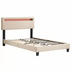 CARO-Möbel Polsterbett POWELL 120x200 Cm Mit LED Beleuchtung, Stoff Beige 8 CARO-Möbel Polsterbett POWELL 120x200 Cm Mit LED Beleuchtung, Stoff Beige -Sideboards Verkäufe 95529 2