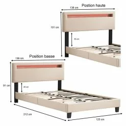 CARO-Möbel Polsterbett POWELL 120x200 Cm Mit LED Beleuchtung, Stoff Beige 11 CARO-Möbel Polsterbett POWELL 120x200 Cm Mit LED Beleuchtung, Stoff Beige -Sideboards Verkäufe 95529 6