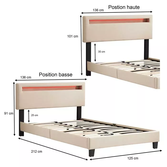 CARO-Möbel Polsterbett POWELL 120x200 Cm Mit LED Beleuchtung, Stoff Beige 6 CARO-Möbel Polsterbett POWELL 120x200 Cm Mit LED Beleuchtung, Stoff Beige – Bild 6