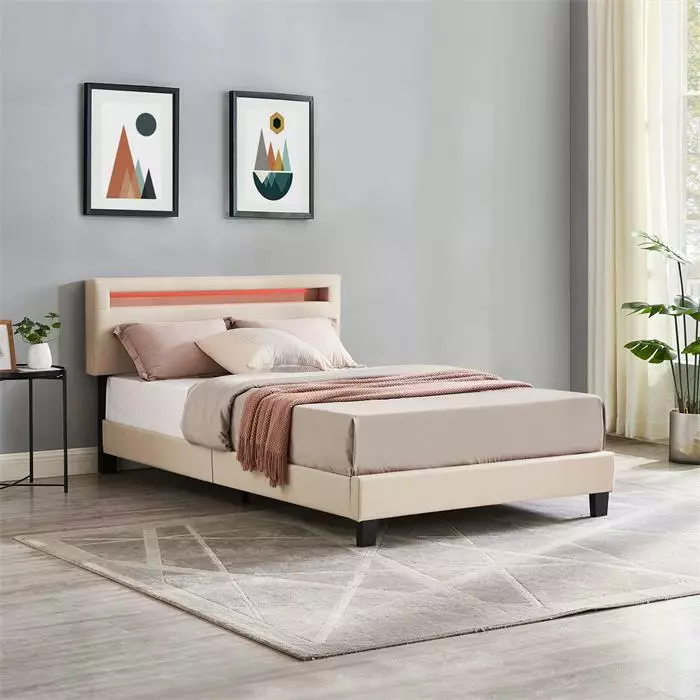 CARO-Möbel Polsterbett POWELL 120x200 Cm Mit LED Beleuchtung, Stoff Beige 2 CARO-Möbel Polsterbett POWELL 120x200 Cm Mit LED Beleuchtung, Stoff Beige – Bild 2