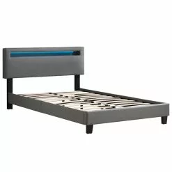 CARO-Möbel Polsterbett CARIBO 120x200 Cm, LED Beleuchtung, Kunstleder Grau -Sideboards Verkäufe 95531 1