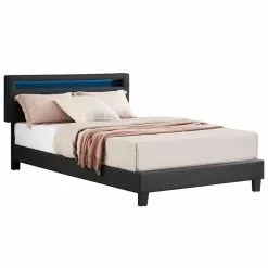 CARO-Möbel Polsterbett CARIBO 120x200 Cm, LED Beleuchtung, Kunstleder Schwarz