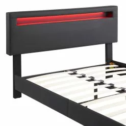 CARO-Möbel Polsterbett CARIBO 120x200 Cm, LED Beleuchtung, Kunstleder Schwarz -Sideboards Verkäufe 95532 3
