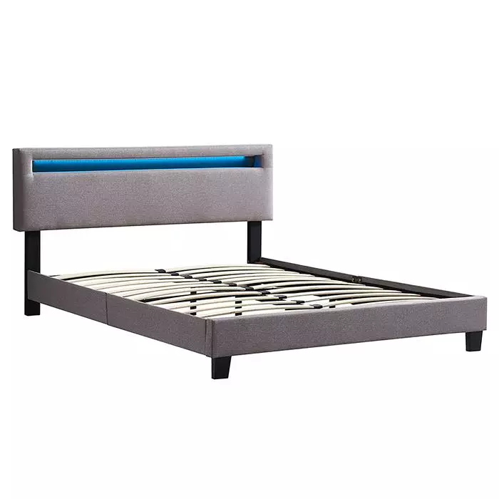 CARO-Möbel Polsterbett LEXINGTON 140x200 Cm, LED Beleuchtung, Stoff Grau 3 CARO-Möbel Polsterbett LEXINGTON 140x200 Cm, LED Beleuchtung, Stoff Grau – Bild 3