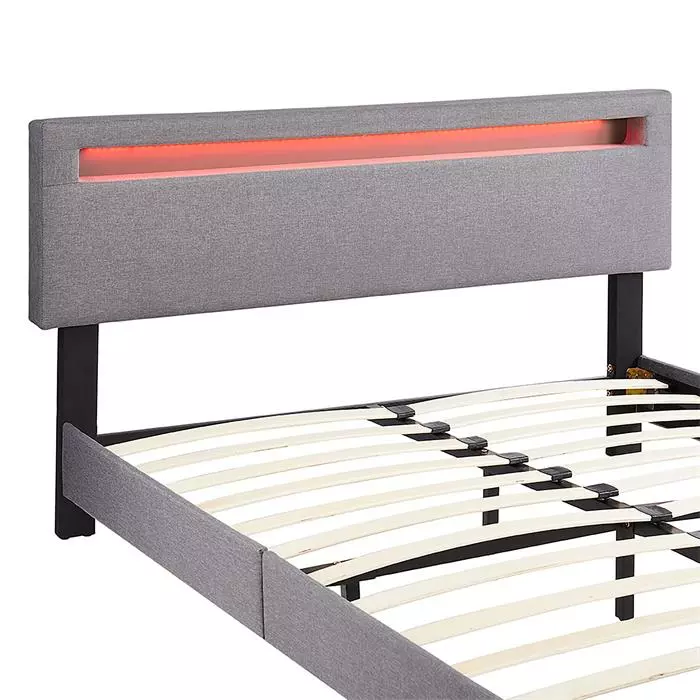 CARO-Möbel Polsterbett LEXINGTON 140x200 Cm, LED Beleuchtung, Stoff Grau 4 CARO-Möbel Polsterbett LEXINGTON 140x200 Cm, LED Beleuchtung, Stoff Grau – Bild 4