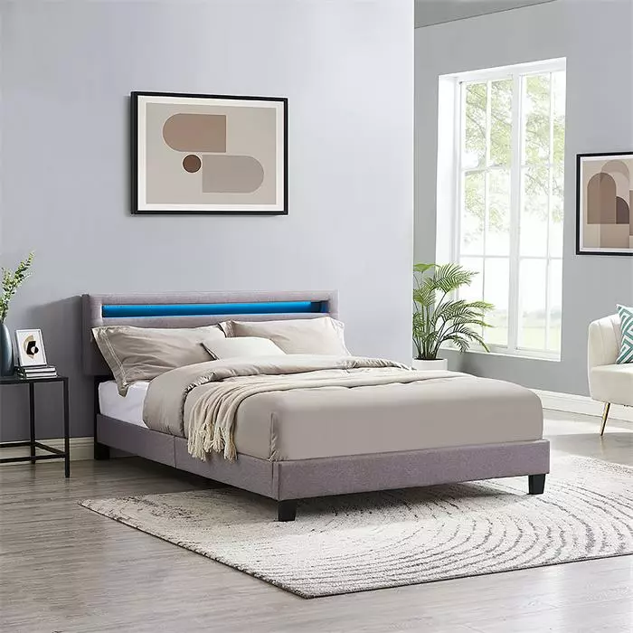 CARO-Möbel Polsterbett LEXINGTON 140x200 Cm, LED Beleuchtung, Stoff Grau 2 CARO-Möbel Polsterbett LEXINGTON 140x200 Cm, LED Beleuchtung, Stoff Grau – Bild 2