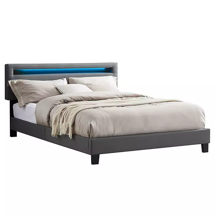 CARO-Möbel Polsterbett COLUMBUS 140x200 Cm, LED Beleuchtung, Kunstleder Grau 1 CARO-Möbel Polsterbett COLUMBUS 140x200 Cm, LED Beleuchtung, Kunstleder Grau