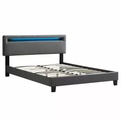 CARO-Möbel Polsterbett COLUMBUS 140x200 Cm, LED Beleuchtung, Kunstleder Grau 8 CARO-Möbel Polsterbett COLUMBUS 140x200 Cm, LED Beleuchtung, Kunstleder Grau -Sideboards Verkäufe 95538 1