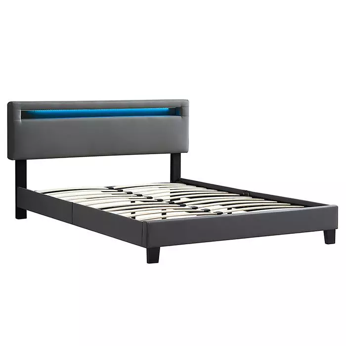 CARO-Möbel Polsterbett COLUMBUS 140x200 Cm, LED Beleuchtung, Kunstleder Grau 3 CARO-Möbel Polsterbett COLUMBUS 140x200 Cm, LED Beleuchtung, Kunstleder Grau – Bild 3