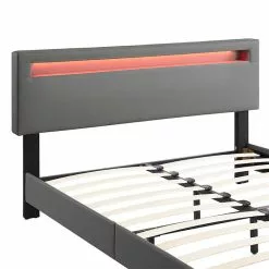 CARO-Möbel Polsterbett COLUMBUS 140x200 Cm, LED Beleuchtung, Kunstleder Grau 9 CARO-Möbel Polsterbett COLUMBUS 140x200 Cm, LED Beleuchtung, Kunstleder Grau -Sideboards Verkäufe 95538 2