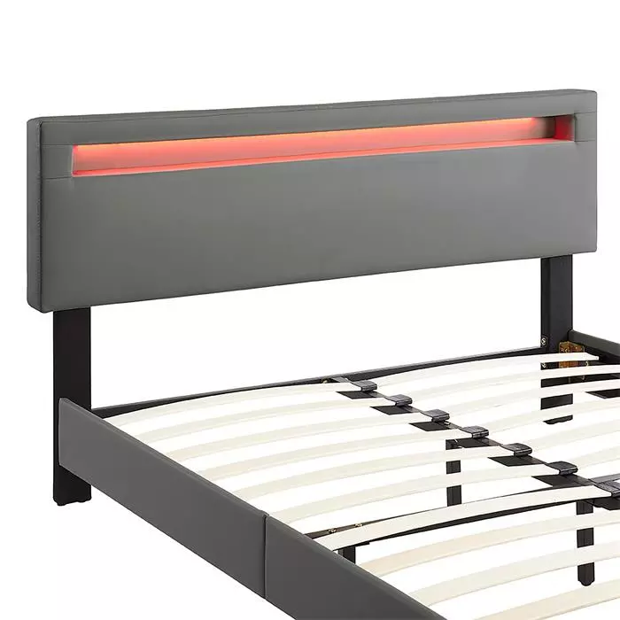 CARO-Möbel Polsterbett COLUMBUS 140x200 Cm, LED Beleuchtung, Kunstleder Grau 4 CARO-Möbel Polsterbett COLUMBUS 140x200 Cm, LED Beleuchtung, Kunstleder Grau – Bild 4