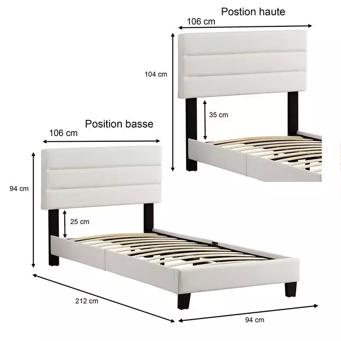 CARO-Möbel Polsterbett DESTINO 90x200 Cm, Kunstleder Weiß 5 CARO-Möbel Polsterbett DESTINO 90x200 Cm, Kunstleder Weiß – Bild 5
