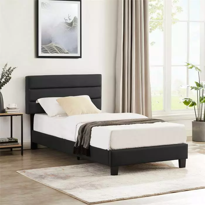 CARO-Möbel Polsterbett DESTINO 90x200 Cm, Kunstleder Schwarz 2 CARO-Möbel Polsterbett DESTINO 90x200 Cm, Kunstleder Schwarz – Bild 2