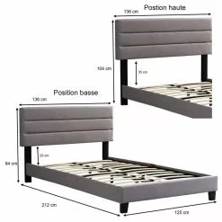 CARO-Möbel Polsterbett WASHINGTON 120x200 Cm, Stoff Grau -Sideboards Verkäufe 95547 5