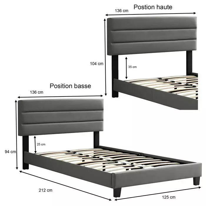 CARO-Möbel Polsterbett GREENPORT 120x200 Cm, Kunstleder Grau 6 CARO-Möbel Polsterbett GREENPORT 120x200 Cm, Kunstleder Grau – Bild 6